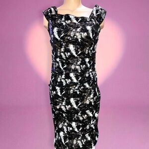 Nicole Miller Bodycon All Over Sequin Black White Dress Ruched Cocktail Party 8